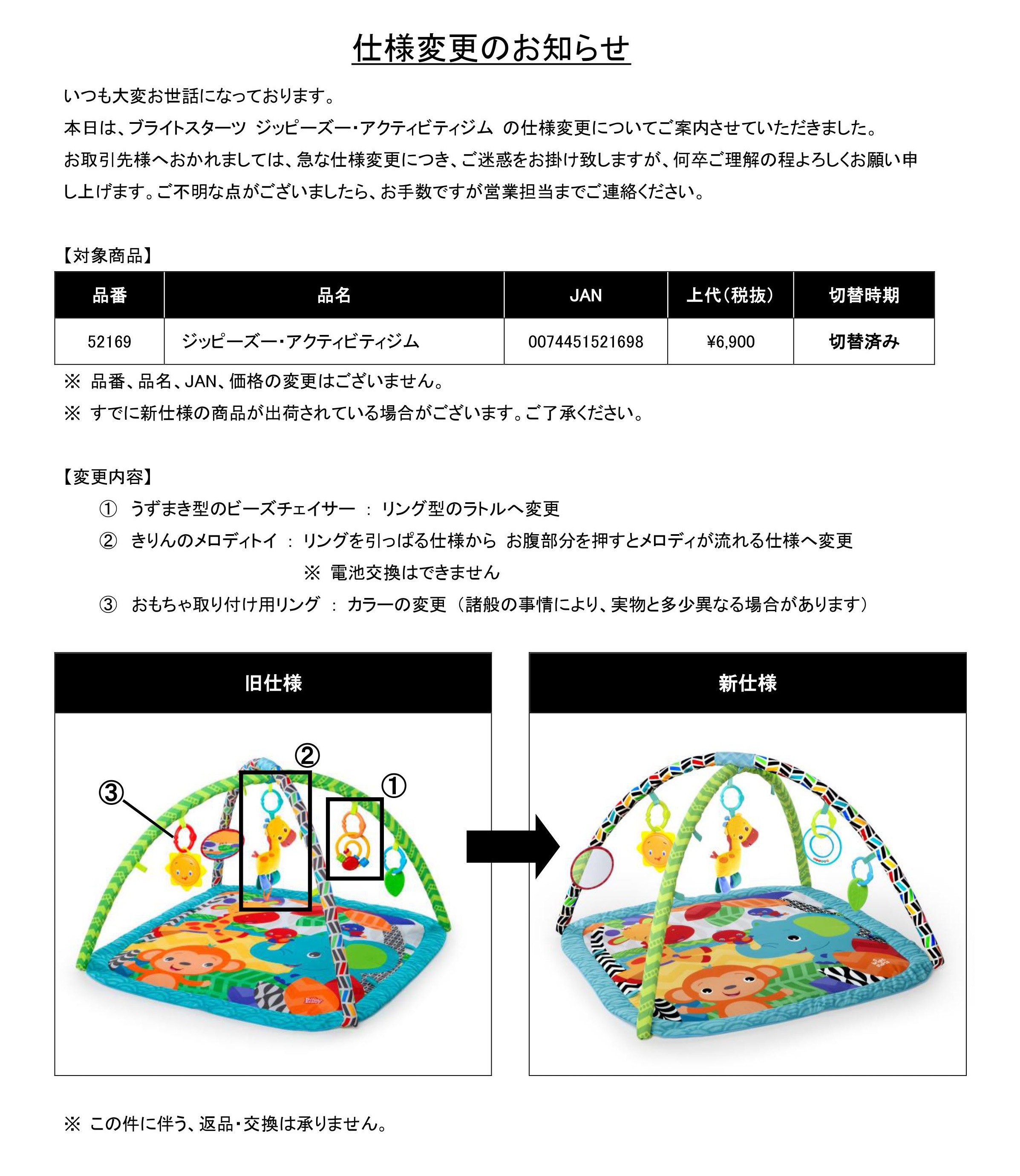 仕様変更のお知らせ | ベビー用品、輸入玩具、出産お祝いの卸・仕入れ